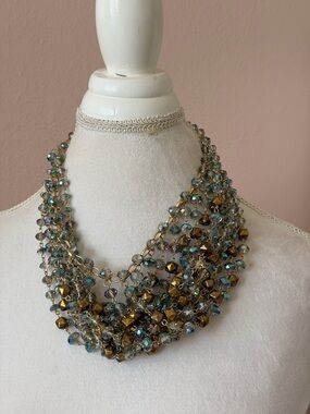 Multi-Row Iridescent Bead Bib Necklace – Bohemian Statement Piece